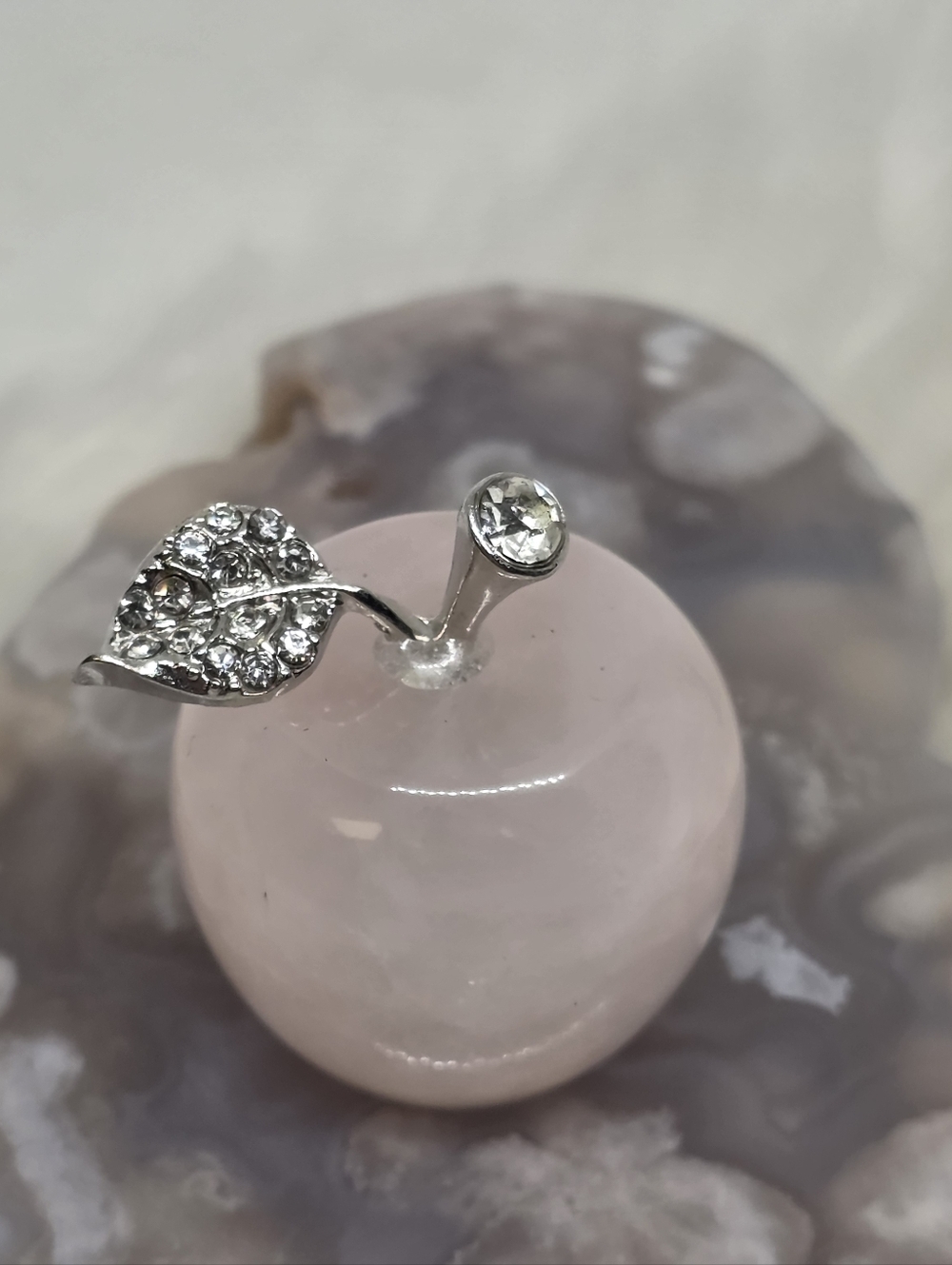 Rose Quartz Apple 1.28” | Crystal Apple Rhinestone Leaf | Thank You Teacher Gift